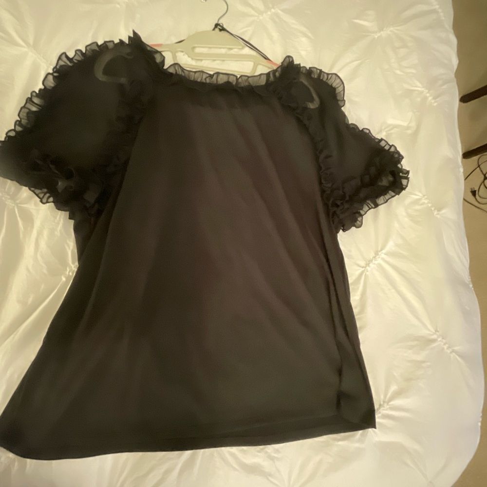 ADIVA Black Sheer Ruffle Sleeve Top XL